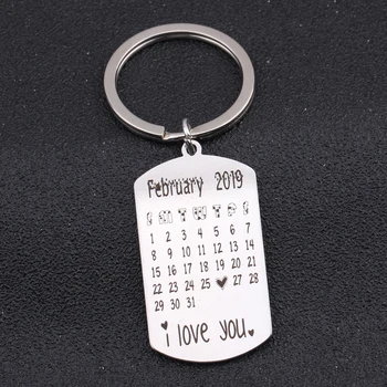 

Calendar Keychain Private Customized Valentine's Day Hand Stamped 3 Colors For Couple Friend Family Memorial Jewelry 1 pcs