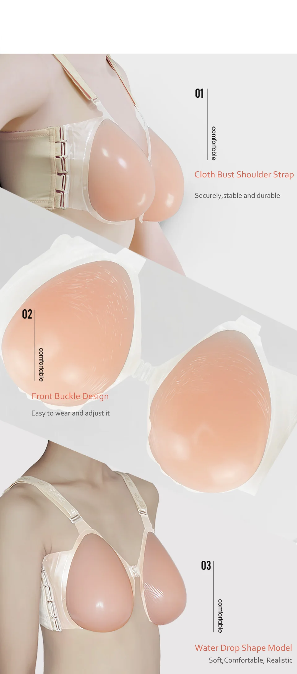 Komaynaly Women Silicone Breast Form Deep Concave Bottom Fake Boobs Breast for Crossdreser Transgender Cosplay Breast Enhancers (7)