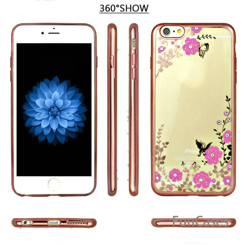 

Flower Plating Bling Diamond Soft TPU Case For iPhone XS MAX XR X 8 7 6 6S Plus 5S SE 5 Shiny Crystal Clear Back Phone Covers