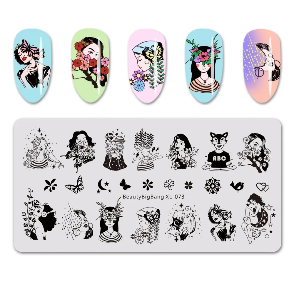BeautyBigBang 1 шт. прямоугольные пластины для штамповки ногтей летние цветочные геометрические наклейки для ногтей шаблон и форма для ногтей трафареты BBB XL-003 - Цвет: 73