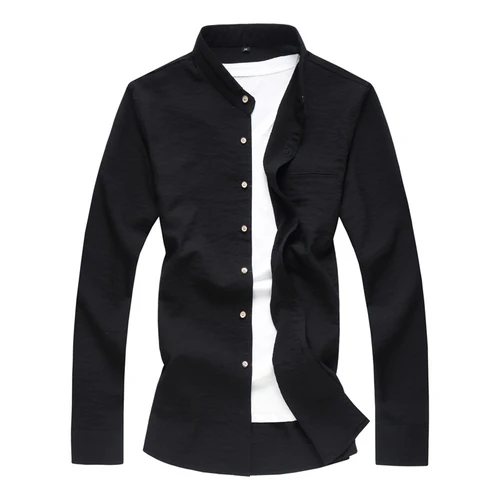 Платье рубашка Новинка хлопок удобные Camisa Masculina деловые повседневные мужские рубашки высокого качества с длинными рукавами в китайском стиле - Цвет: Black