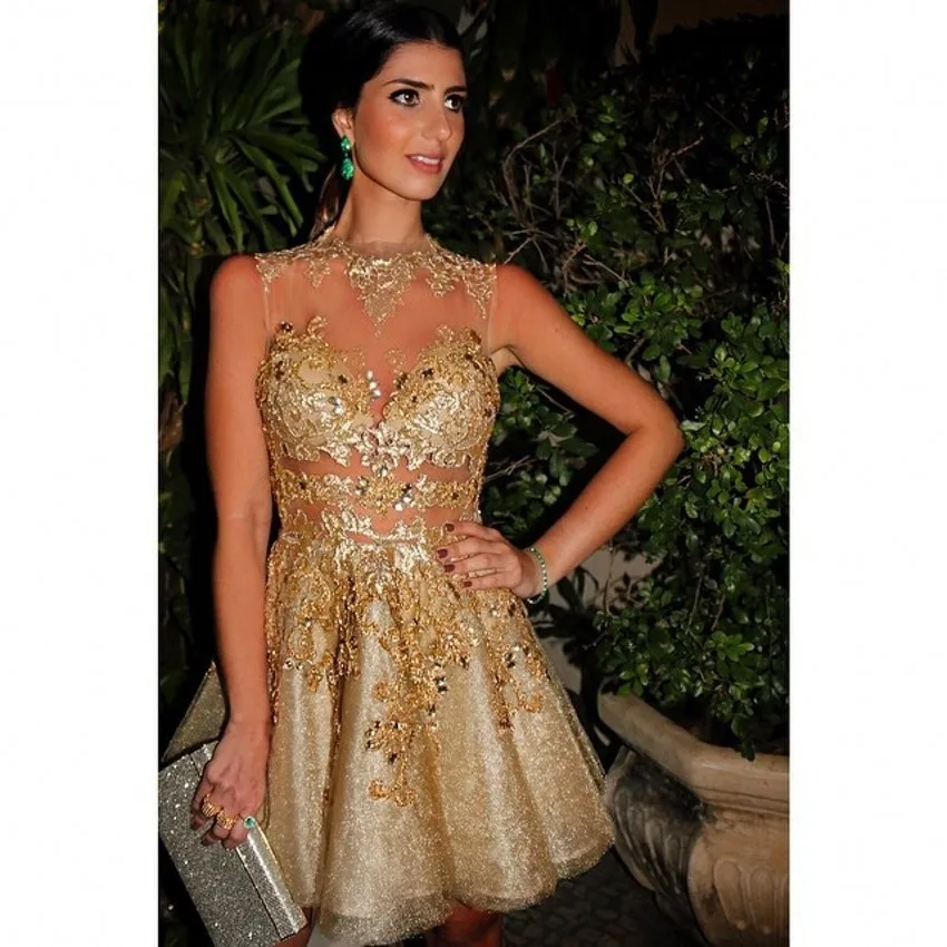 2015-A-line-Gold-Sequins-Beads-Appliques-Sheer-Mini-Short-Prom-Dresses-Party-Gowns-galajurken-ballkleider