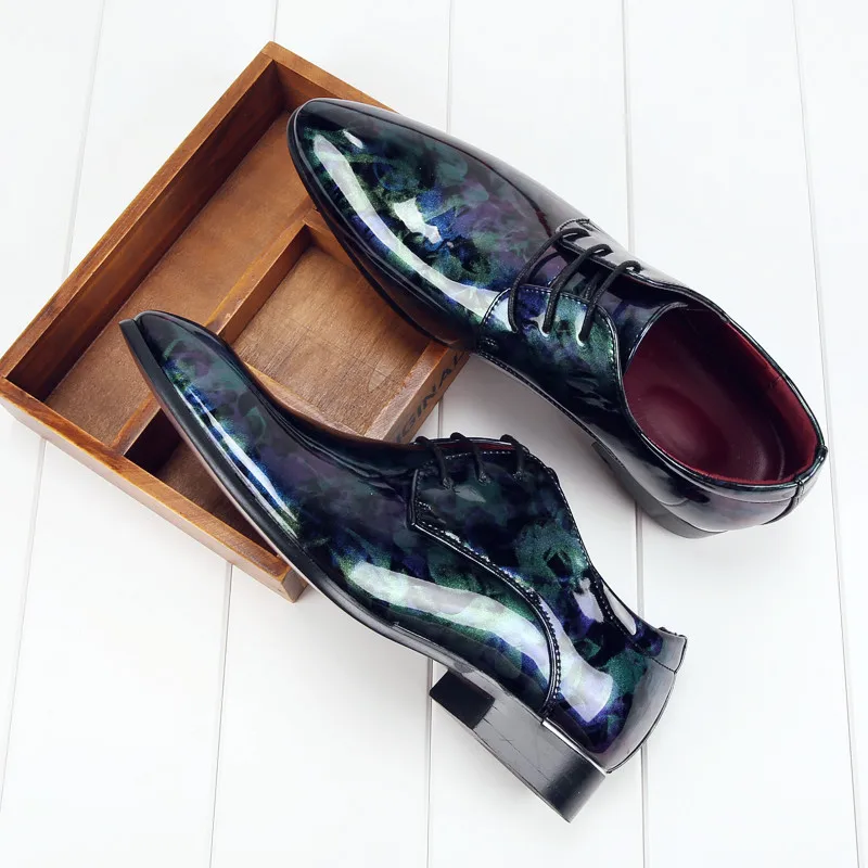 fashion camouflage men patent leather shoes mixed colors italian dress male footwear print flower wedding oxford shoes for men (15)