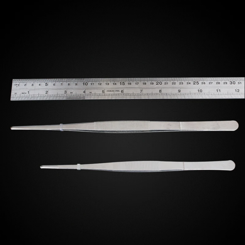 

30cm Toothed Tweezers Barbecue Stainless Steel Long Food Tongs Straight Home Medical Tweezers Garden Kitchen BBQ Tool 1pcs