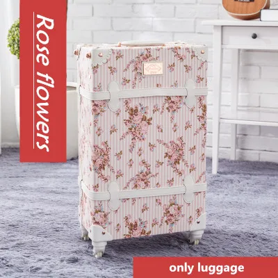 Винтажный багаж на колёсиках с сумочкой, Женский высококачественный чехол для путешествий из дерева+ искусственной кожи, косметичка, чехол на колесиках - Цвет: rose single