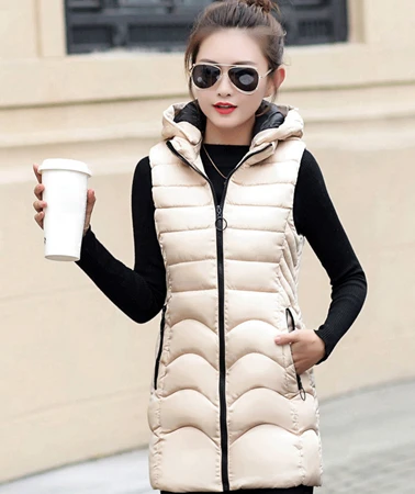 beige Осень зима хлопок Ma3 jia3 женский модный теплый хлопковый жилет с капюшоном Женская куртка плюс размер длинный жилет S747 - Цвет: beige