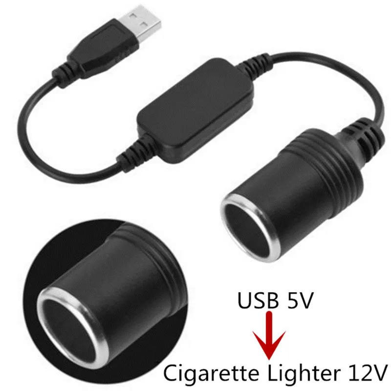 

5V 2A Converter Adapter Wired USB Port to 12V Car Cigarette Lighter Socket Female Power Cord for Xiaomi Power Bank DVR