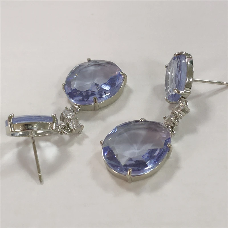 Трендовый светильник, серьги с голубыми камнями в форме капли воды для женщин, свадебные ювелирные изделия серебряного цвета, кубический цирконий, свисающие серьги с бриллиантами L5P002