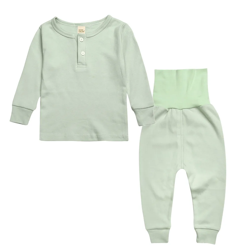 

Baby Pajamas Suit Spring Autumn Long sleeve Cotton Pajama Boy Girl Kids Care Belly Suit Solid Color Home Clothing Sleepwears