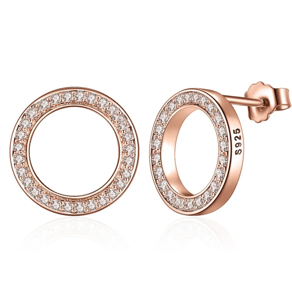 Gold 925 пробы серебряные и золотые серьги-гвоздики Forever с прозрачными фианитами для женщин, оригинальные ювелирные украшения, подарок - Окраска металла: Gold