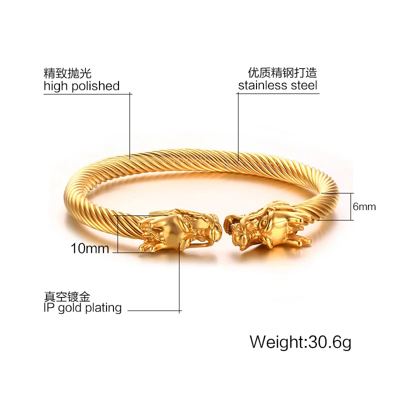 Cool Mens Gold Color Stainless Steel Double Dragon Heads Wire Cable Cool Mens Gold Color Stainless Steel Double Dragon Heads Wire Cable Viking Bracelet Men Cuff Bangle Bracelets In Bangles From Jewelry Accessories On