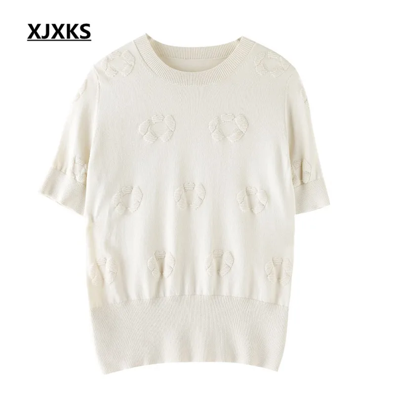 XJXKS хлопок и лен трикотажные женские топы camisetas verano стрейч уличная Новое поступление женские футболки