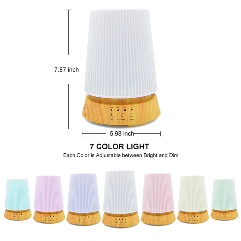 Adjustable 7 color lamp, ultrasonic air humidifier, electric fragrance essential oil diffuser, timing 350ml