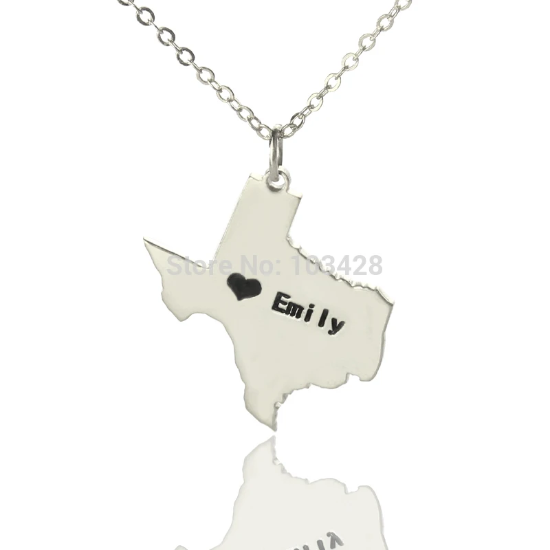 Personalized персонализированные Texas State ожерелье s с сердцем Серебро DIY State Подвеска Ожерелье в стиле США Пользовательские карты ожерелье