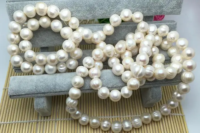 Gorgeous13-14mm Южное море барокко белый жемчужное ожерелье 925 s