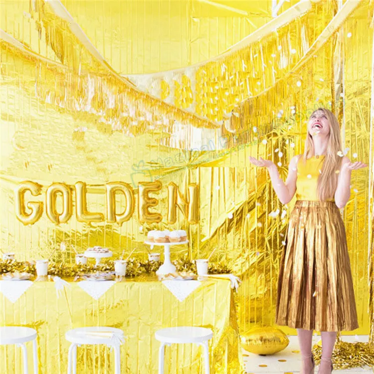 10pcs Gold Foil Fringe Tinsel Curtain 120cm x 35cm Tassel Garlands