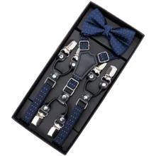 Модные детские кожаные подтяжки с галстуком-бабочкой на 6 клипсах от DiBanGu, эластичные синие подтяжки с бабочкой, регулируемые подтяжки