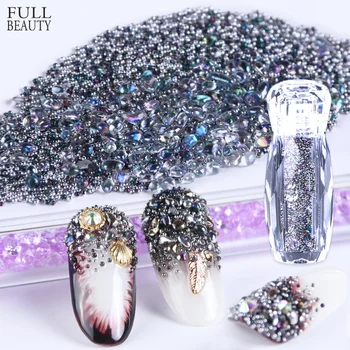 

1 Bottle Nail Art Decorations Caviar Beads Crystal Rhinestones Polish Nail Jewelry 3D Design Glass Mixed Shiny Micr Stones CH784