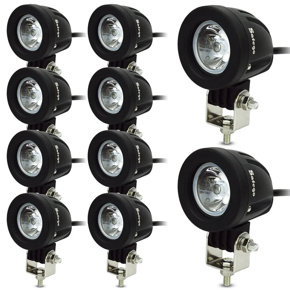

10pcs Safego 2 inch 10W LED Work Light Flood Spot For Off Road 4x4 ATV Car Trucks Tractor Motorcycle Fog Lamp Headlights