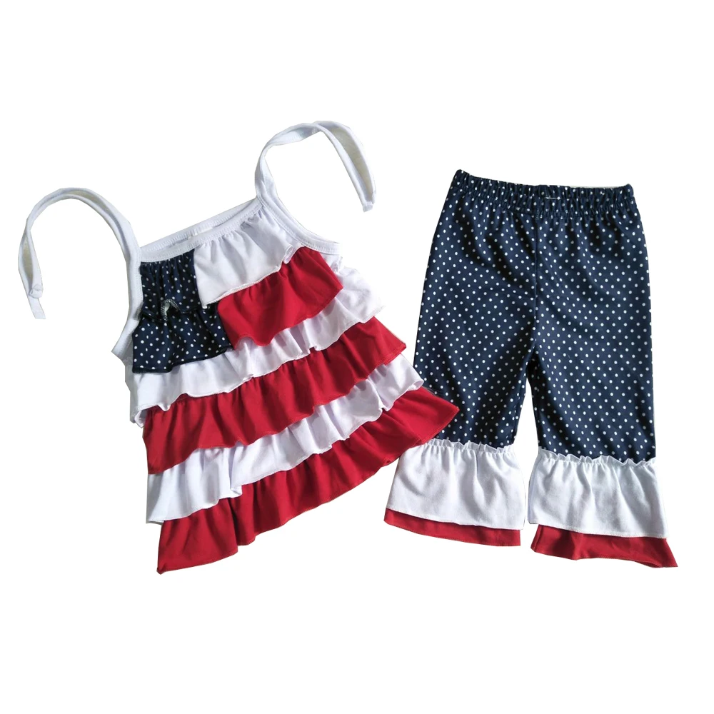 

Independence Day Cute Ruffle Shirts With Capri Outfits Baby Girls Festival Wear Sling Clothes Sets Boutique