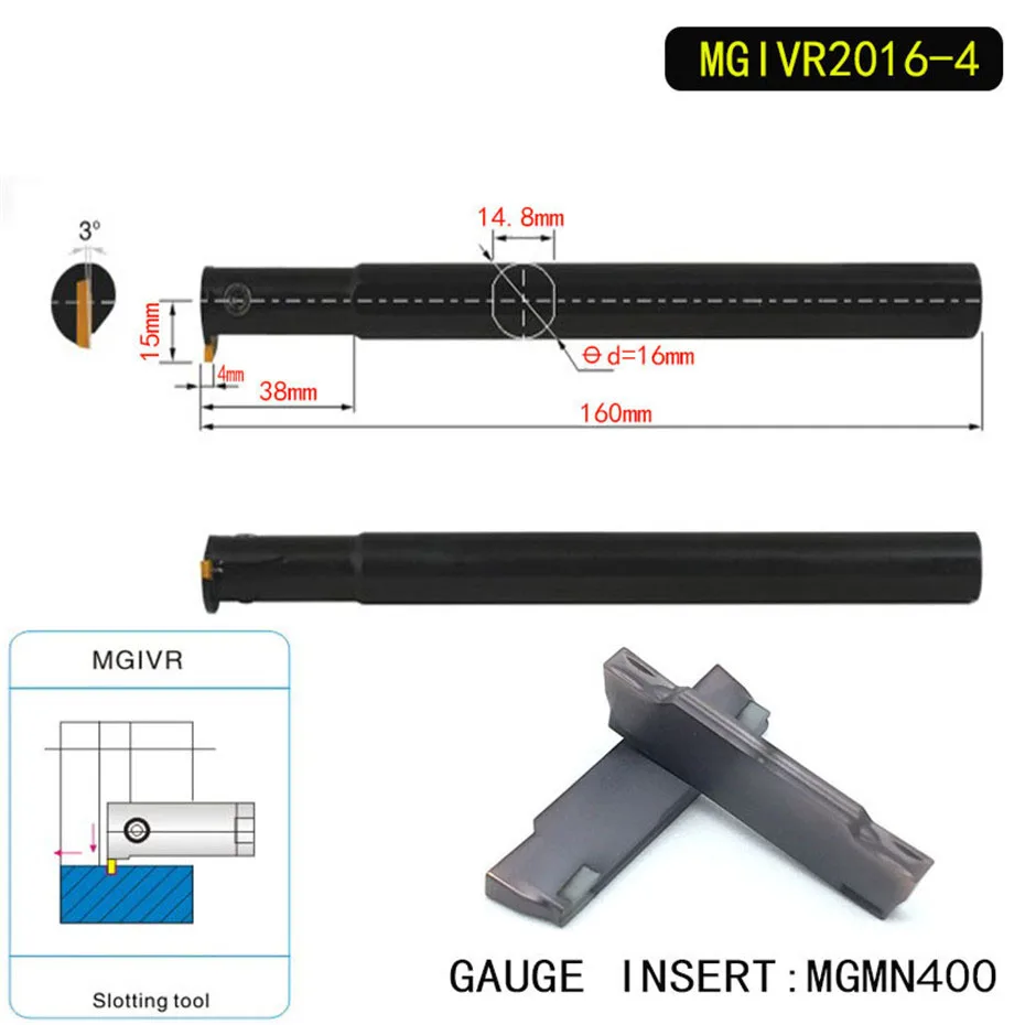 

1PCS MGIVR2016-4 Intermal Parting and Grooving Turning Tool Holder For MGMN400 Insert Right Hand Bars MGMN 400