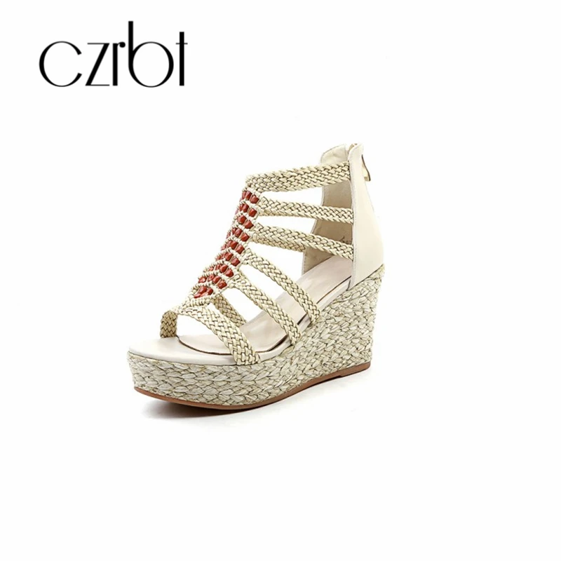 

CZRBT 2019 New Fashion Ladies Sandals Handmade Slip-proof Comfortable Ladies Sandals with Waterproof Platform and Slope heels