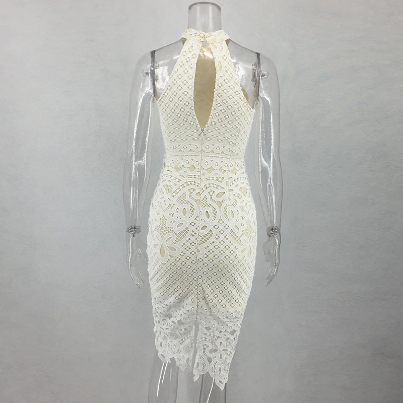 Женское кружевное платье без рукавов с вырезами, летнее сексуальное элегантное белое платье миди с вырезами, винтажное платье Vestidos De Verano