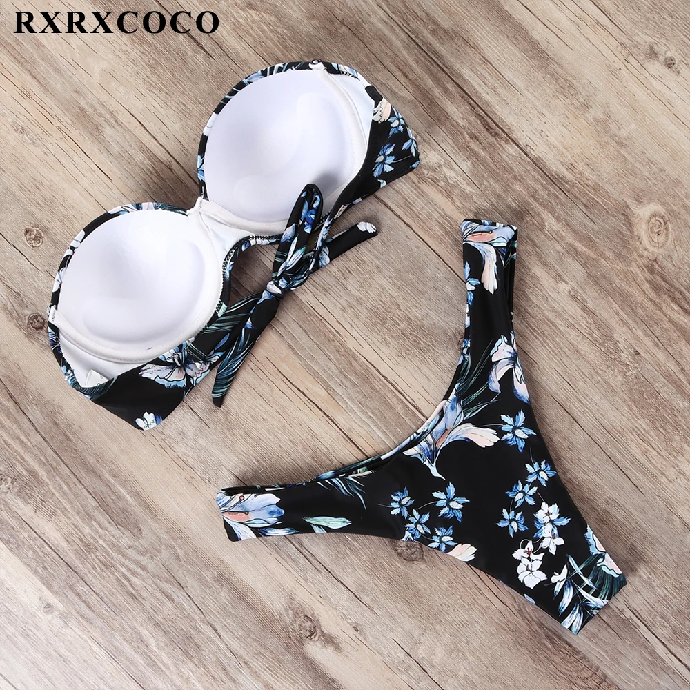 RXRXCOCO Sexy Push Up Bikini Women Swimsuit 2019 Bandeau Beach Wear Brazilian Bikini Set Swimwear Bathing Suit Swimming Suits