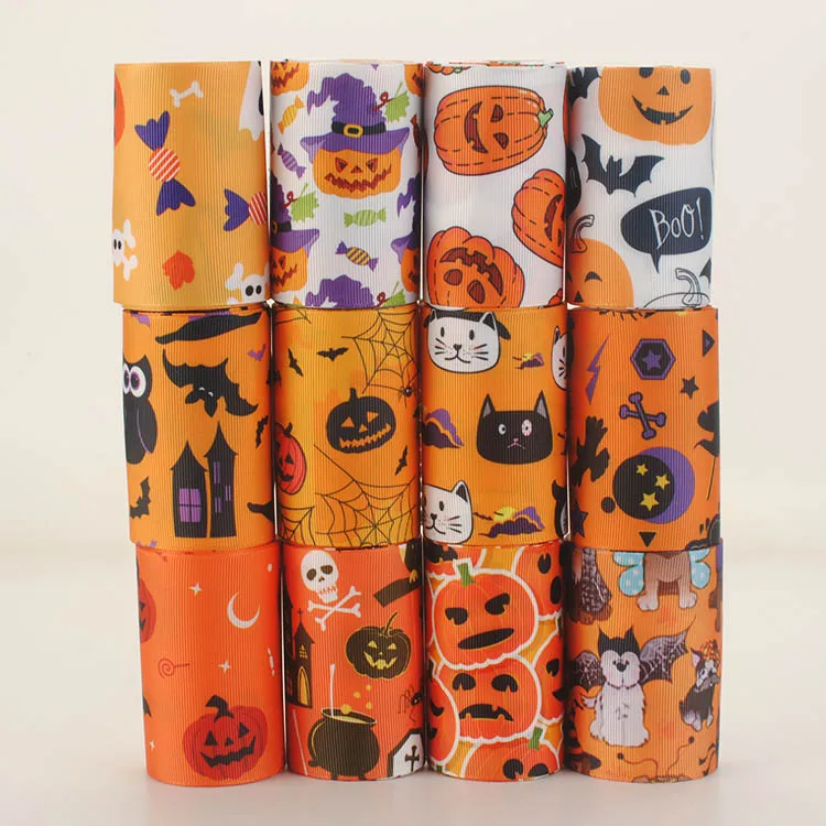 

Design Random set 5/10yards 3'' 75mm halloween pattern printed grosgrain ribbon,each is 1/2y