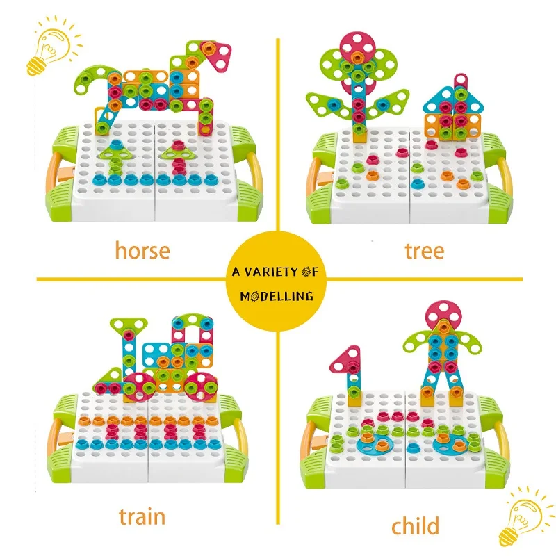 Billig Getriebe Bausteine Pilz Nägel Pegboard Spielzeug Kinder STEM Lernen Spielzeug mit Bohrer Mosaik Kunst Kit 3D Bau Spielzeug Jungen geschenk