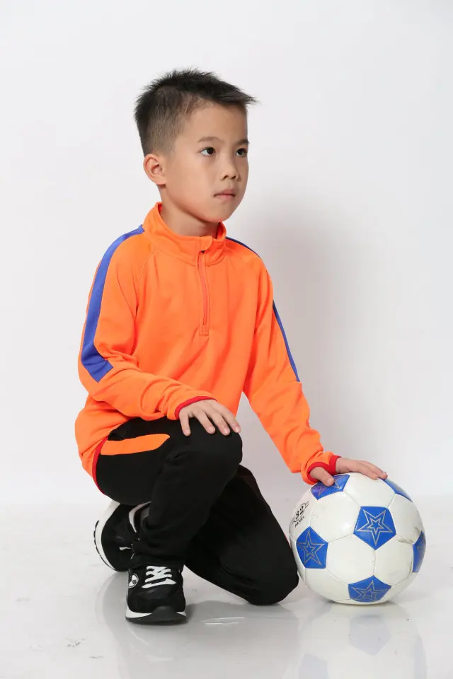 Детская Футбольная форма с длинными рукавами; детские футбольные майки на молнии; тренировочный костюм; комплект спортивных костюмов; футбольная майка+ штаны