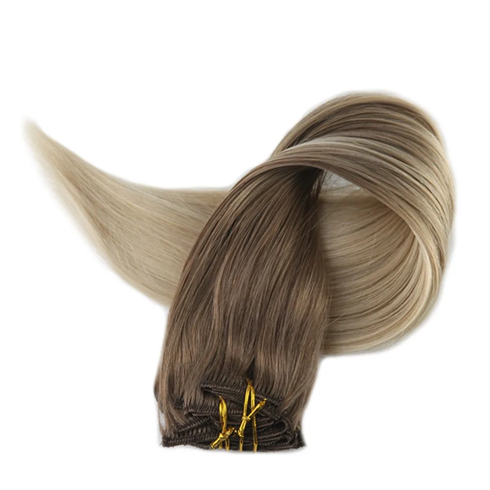 Натуральные блестящие волосы на заколках, 10 шт., волосы для наращивания на заколках, человеческие волосы, волосы для наращивания с двойным плетением, цвет 8 и 60