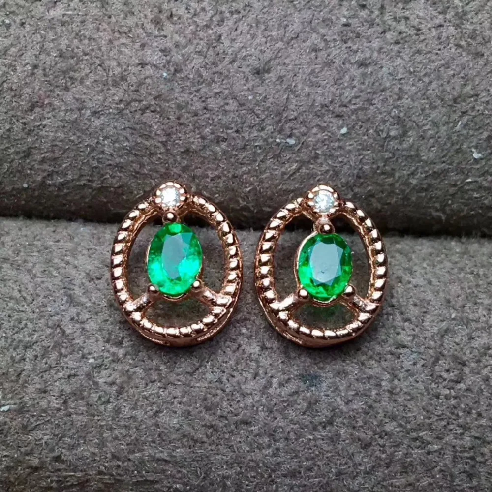 Natural Green Emerald Small Hemp Stud Earrings Gemstone Natural Green Emerald Small Hemp Stud Earrings Gemstone Elegant Round S925 Silver Women Jewelry In From