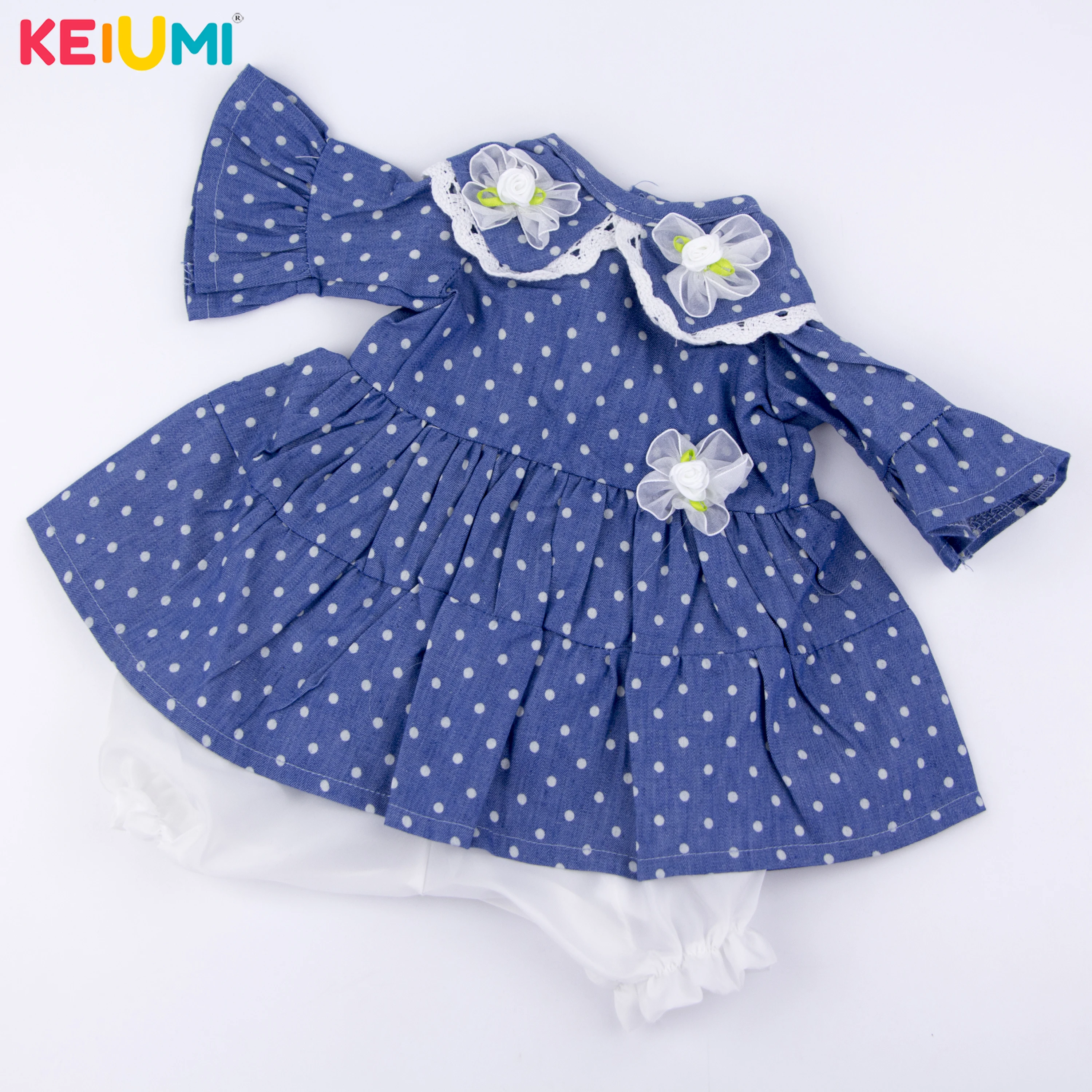 

KEIUMI New Arrival Baby Girl Doll Dress With Blue Pattern Suit For 17'' Reborn Doll Girls Clothes sets Kids DIY Toy