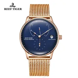 Риф Тигр/RT Элитный бренд часы для человека розовое золото Повседневное и основных синий циферблат часы автоматический