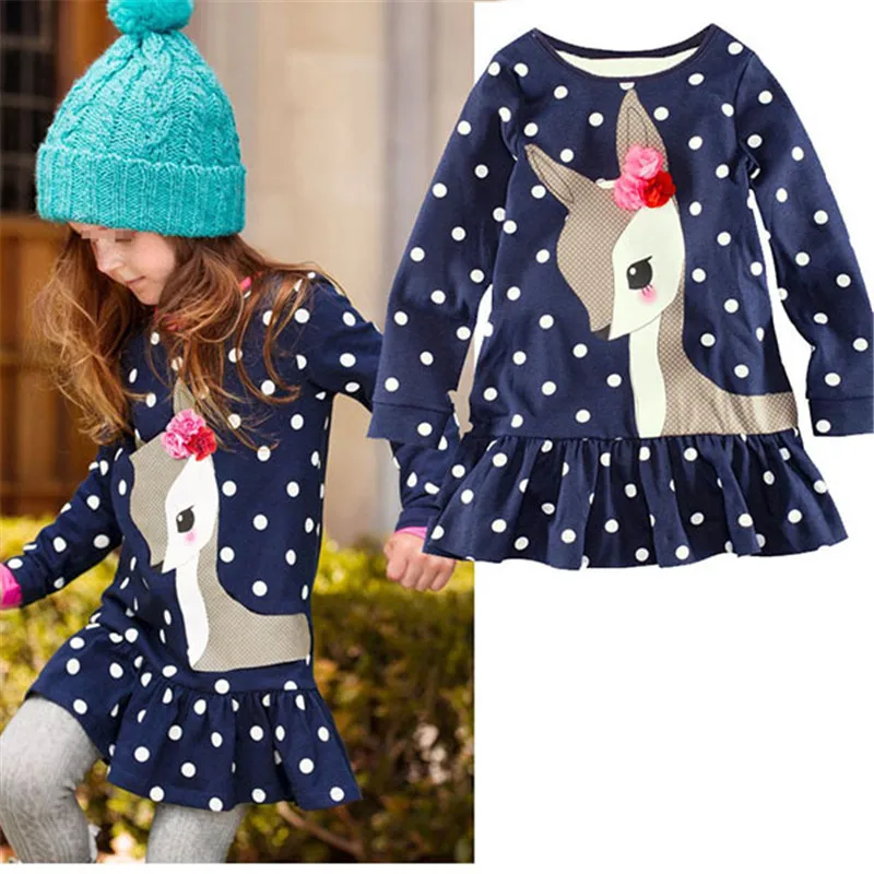 Рождественское платье для маленьких девочек с изображением животных, платья принцессы с длинными рукавами, Детская весенняя одежда для детей