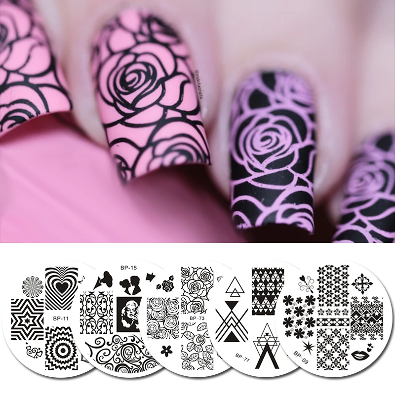 

5Pcs Sea Summer Stamping Template Rock Music Flower French Starfish Flower Heart Round Rectangle Nail Art Image Plate 4 Patterns