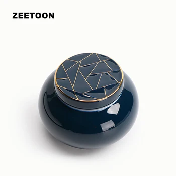 

Japanese Style Ji Blue Glaze Gold Line Tea Cans Porcelain Tea Sets Caddies Spice Jar Ceramic Canister Food Container Storage Box