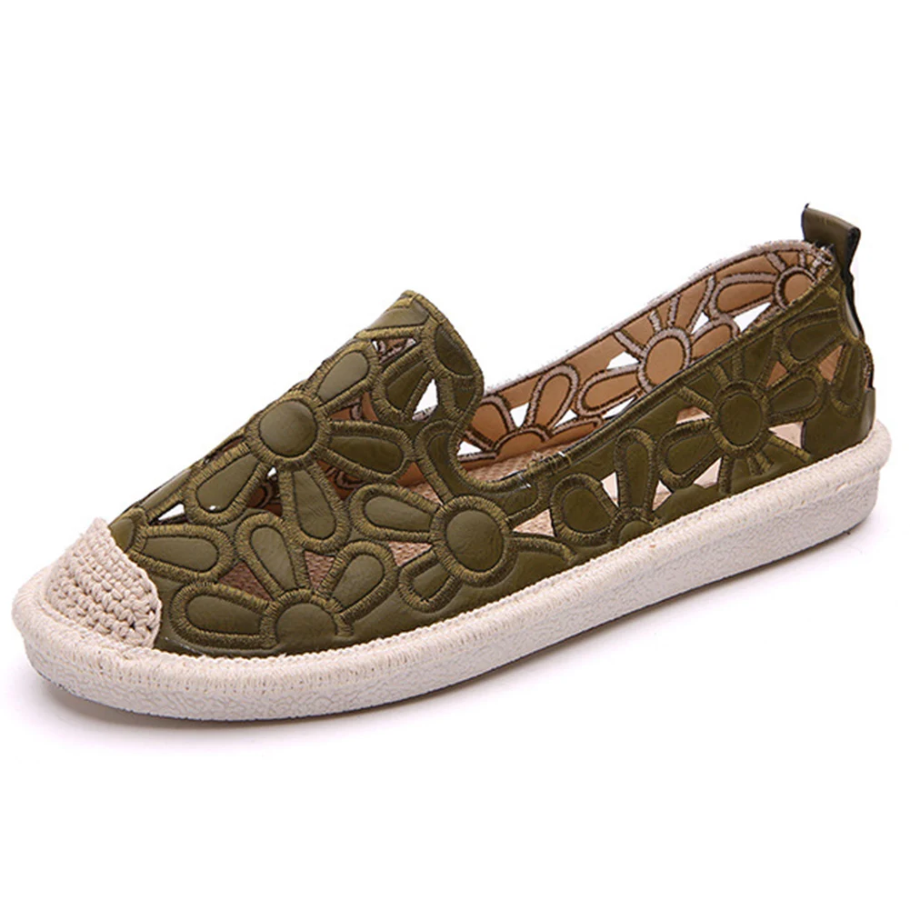 Соломенная обувь с вышивкой Женские туфли без шнуровки Espadrilles удобные лоферы