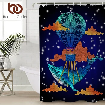 

BeddingOutlet Blue Whale Bathroom Shower Curtain Cartoon Boho Waterproof Bath Curtain With Hooks for Kids cortina de ducha
