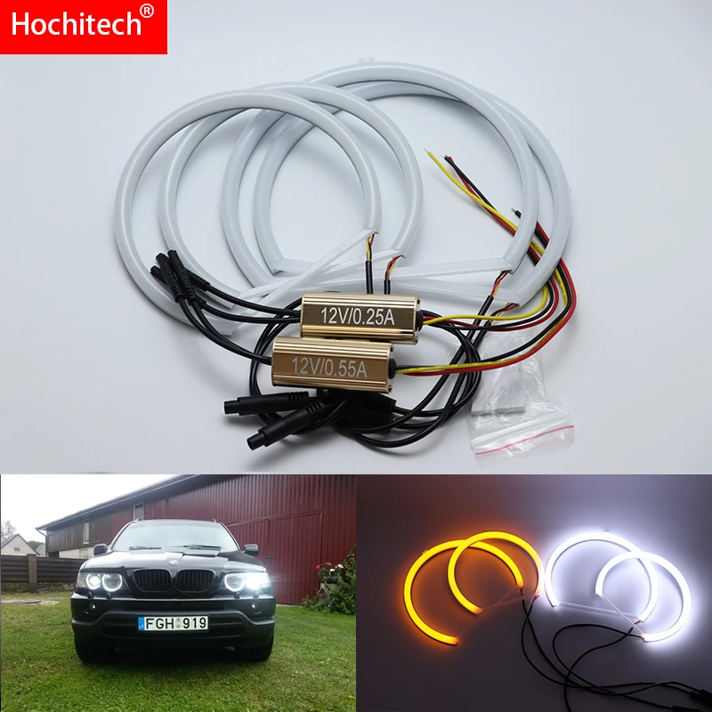  for BMW E53 X5 1999-2006 White & Amber Dual color Cotton LED Angel eyes kit halo ring DRL Turn sign - 32934843848