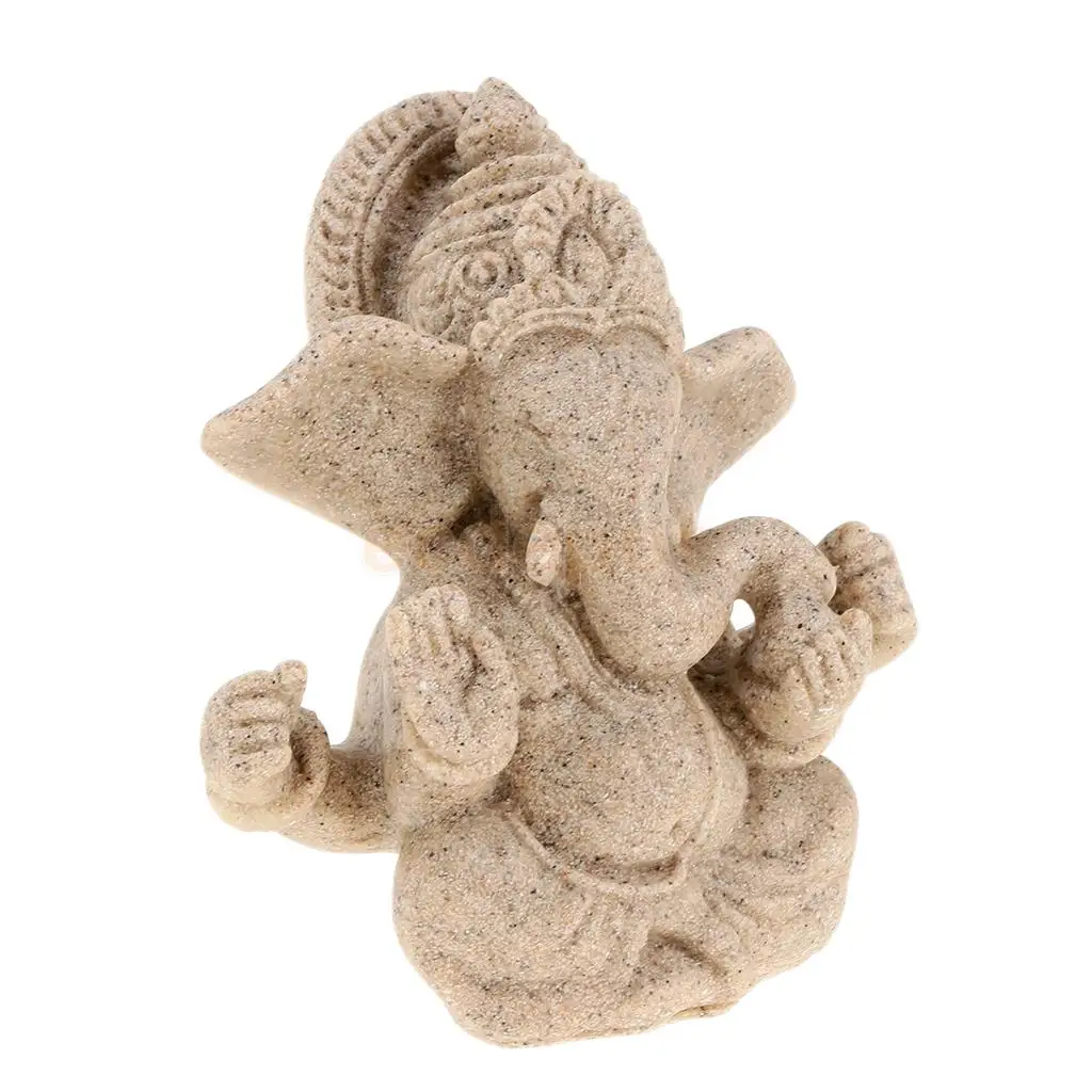 Hindu Sandstone Meditation Ganesha Elephant Sculpture Figurine for Good Blessing Xmas Gift for Friends & Family