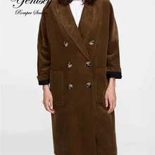 E0919T12 Европа и Америка осень продукт вельветовое длинное пальто 6370