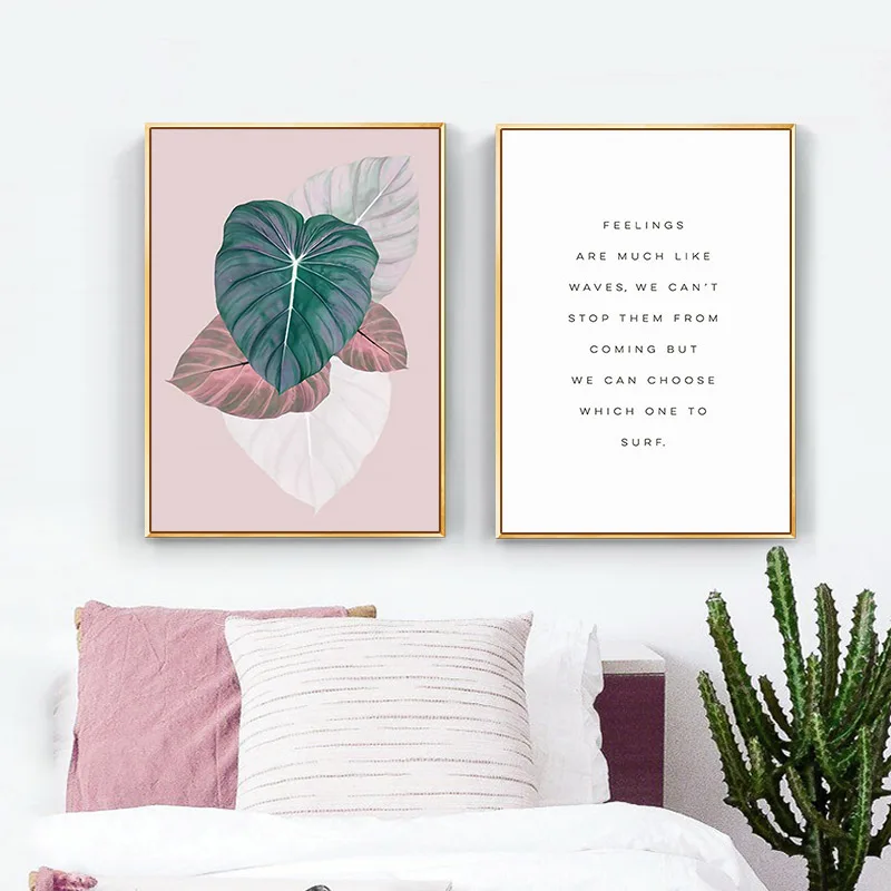

Dark Green Plant Leaf Canvas Poster and Print Quotes Scandinavian Painting Decorative Pictures for Living Room Nordic Decoration