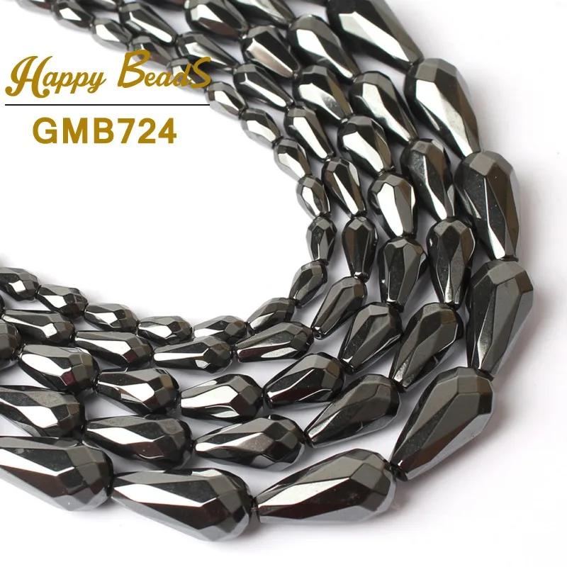 

Natural Faceted Drop Teardrop Black Hematite Irregular Rondelle Smooth Stone Beads 15"For Jewelry Making DIY Bracelets Necklace