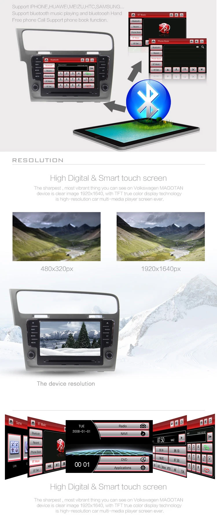 Excellent LJDA One Din 7 Inch Car DVD Player For VW Golf 7 2013-2017 Bluetooth Radio FM GPS Navigation 1080P Map Multimedia Canbus RDS USB 1