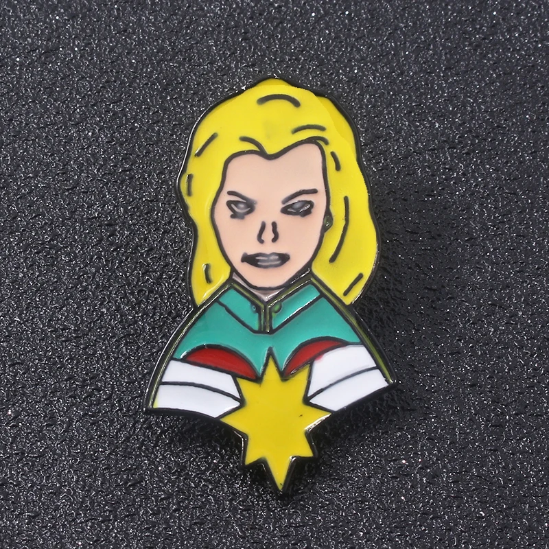 

Captain Marvel Enamel Brooches Pins Superhero Captain America Symbol Badge For Women Lapel pin Denim Shirt Gift