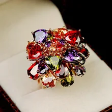 Роскошные Многоцветные AAA кубического циркония Кристалл кольцо в форме большого цветка массивные коктейльные кольца женские вечерние ювелирные изделия