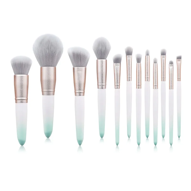 

12PCS Makeup Brushes Set Frosted Gradient Green Powder Eyebrow Foundation Eyebrow Eye Shadow Make up brush Tools T12069