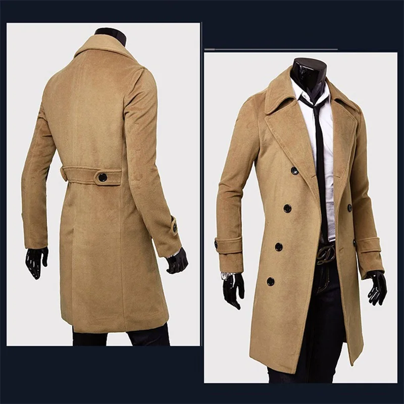 Новинка, высокое качество, модный бренд, осенняя куртка, длинный Тренч, мужское тонкое черное Мужское пальто, мужская куртка цвета хаки, ветровка